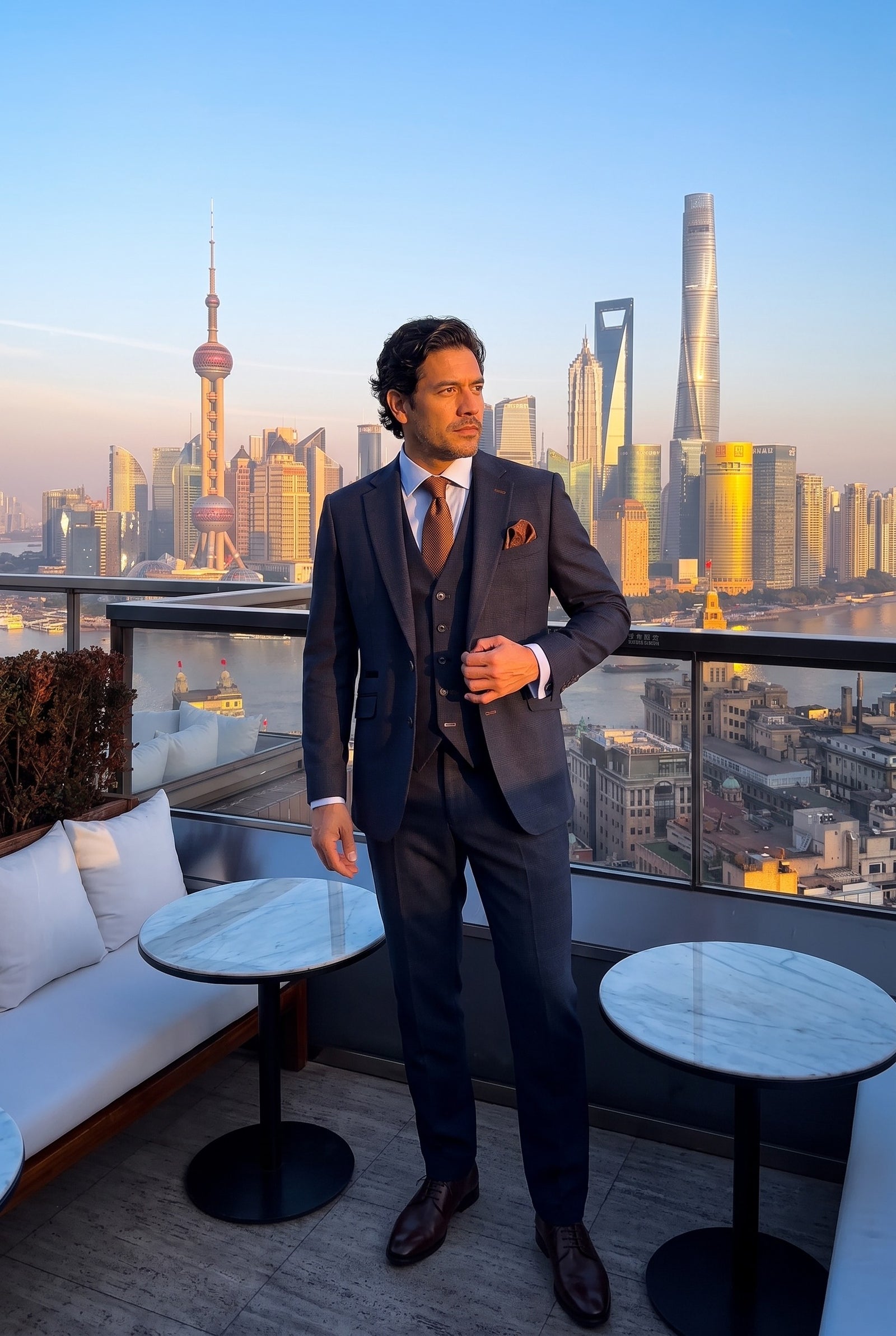 Look #995 styled with Cavani Connall - Men's Navy-Blue Check Vintage Suit
