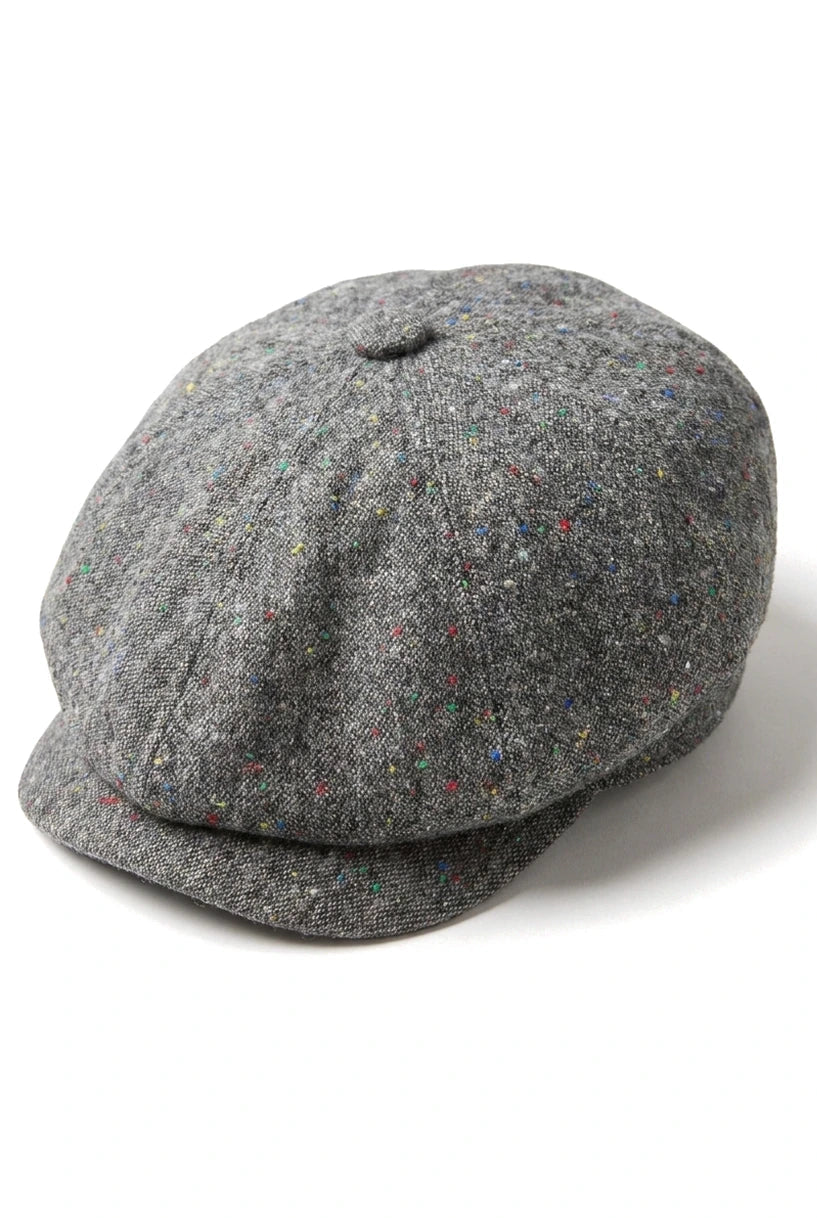 8 Panel Baker Boy Cap Shelby Hat Wool Tweed Classic Grey Razor