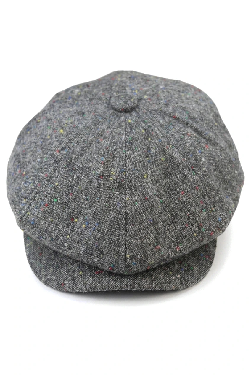 8 Panel Baker Boy Cap Shelby Hat Wool Tweed Classic Grey Razor