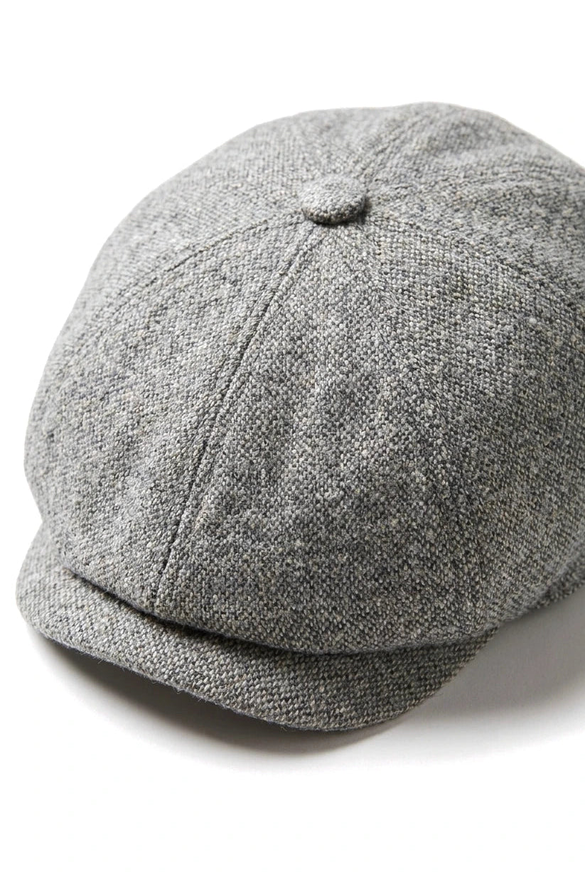 8 Panel Baker Boy Cap Shelby Hat Wool Tweed Classic Light Grey Razor