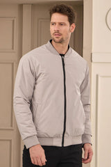 Men’s Grey & Beige Reversible Bomber Lightweight Quilted 2-in-1 Jacket