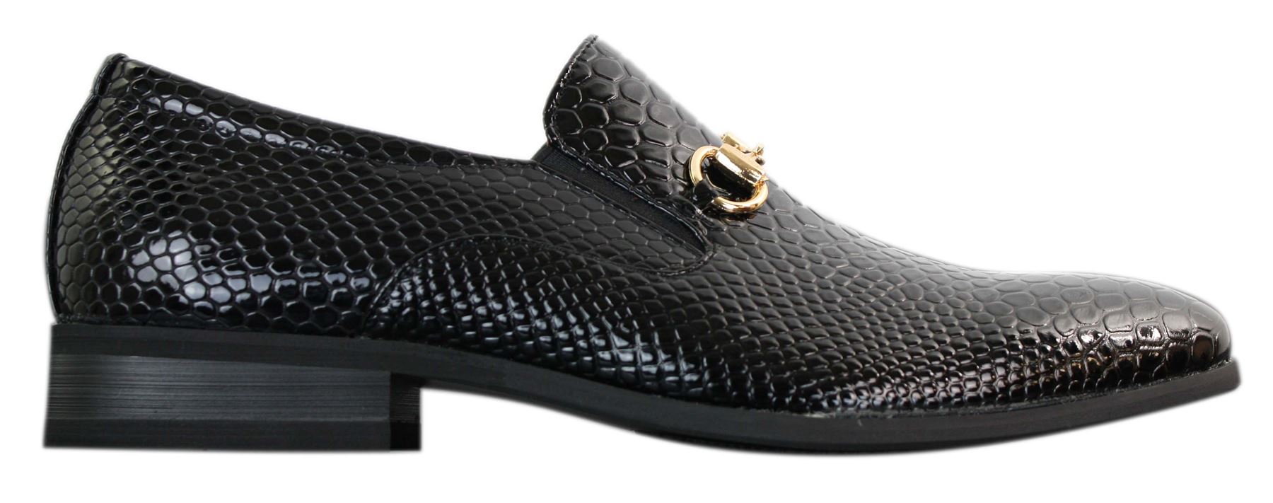 Patron 80058 Mens Black Patent Shiny Slip On PU Snake Crocodile Leather Shoes Gold Buckle Patron 80058 Mens Black Patent Shiny Slip On PU Snake Crocodile Leather Shoes Gold Buckle