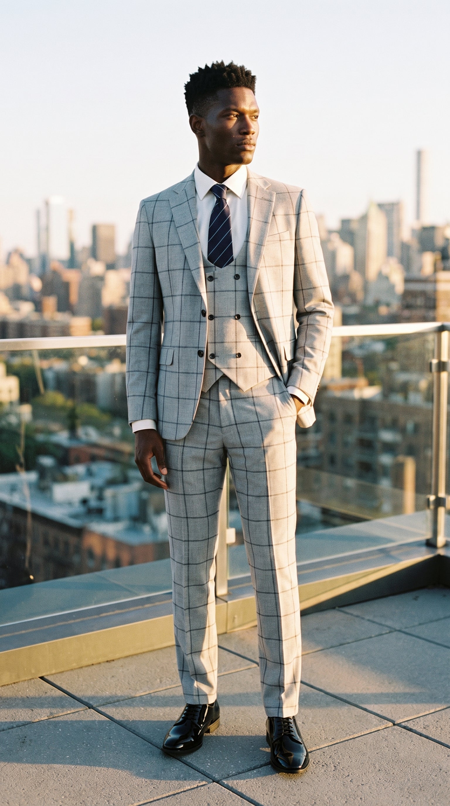 Look #332 styled with Mens Tie and Hankie Set - Navy Stripe STZ41, One Size