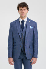 AK-09 Men's 3-Piece Tailored Blue Prince of Wales Check Suit