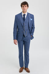 AK-09 Men's 3-Piece Tailored Blue Prince of Wales Check Suit
