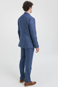 AK-09 Men's 3-Piece Tailored Blue Prince of Wales Check Suit