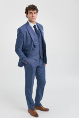 AK-09 Men's 3-Piece Tailored Blue Prince of Wales Check Suit