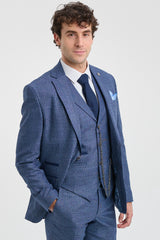 AK-09 Men's 3-Piece Tailored Blue Prince of Wales Check Suit