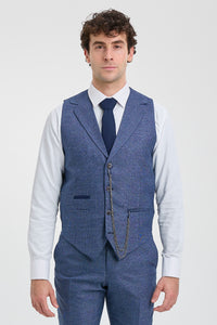 AK-09 Men's 3-Piece Tailored Blue Prince of Wales Check Suit