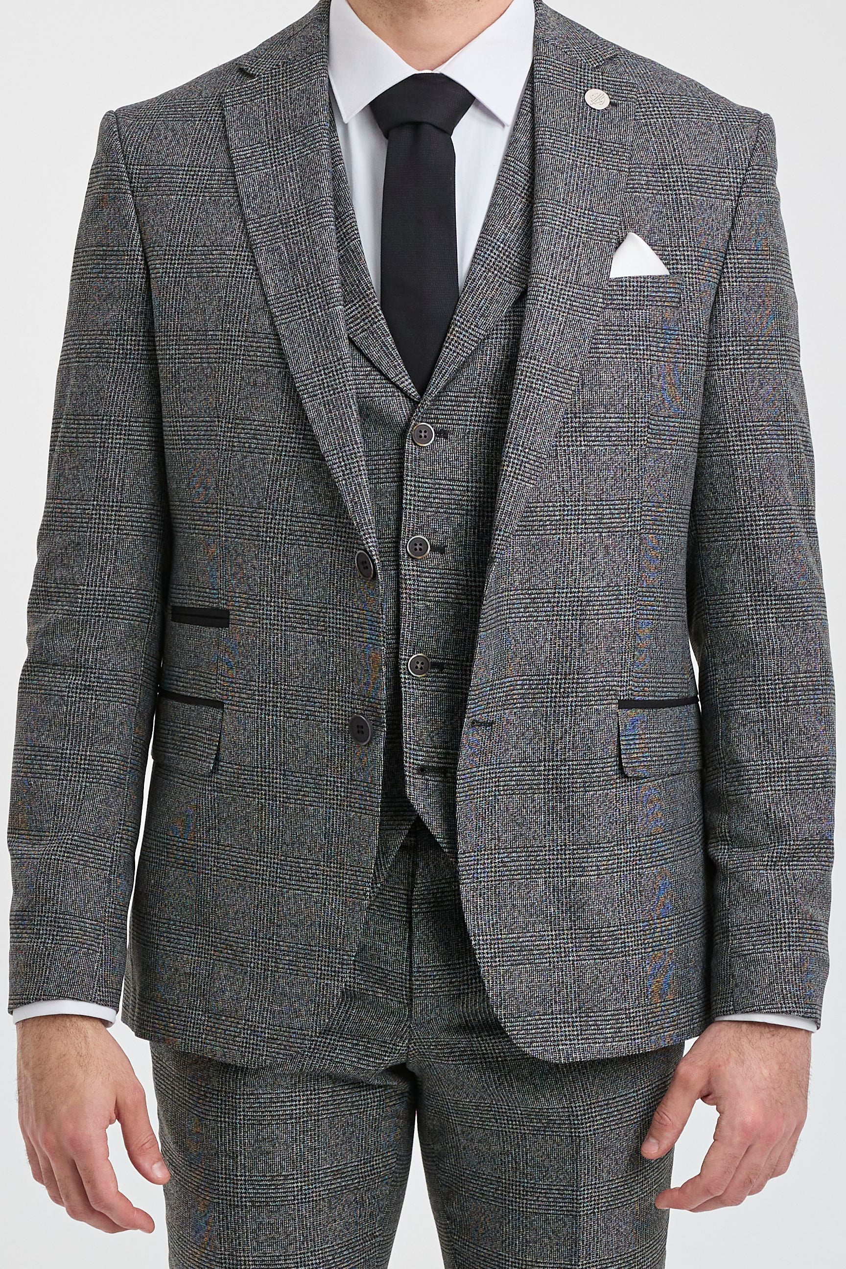 MAATEE&SONS TAILORED &PANTS 杢GLEN Men's Grey Glen Check 3 Piece Suit: Buy Online - Happy Gentleman