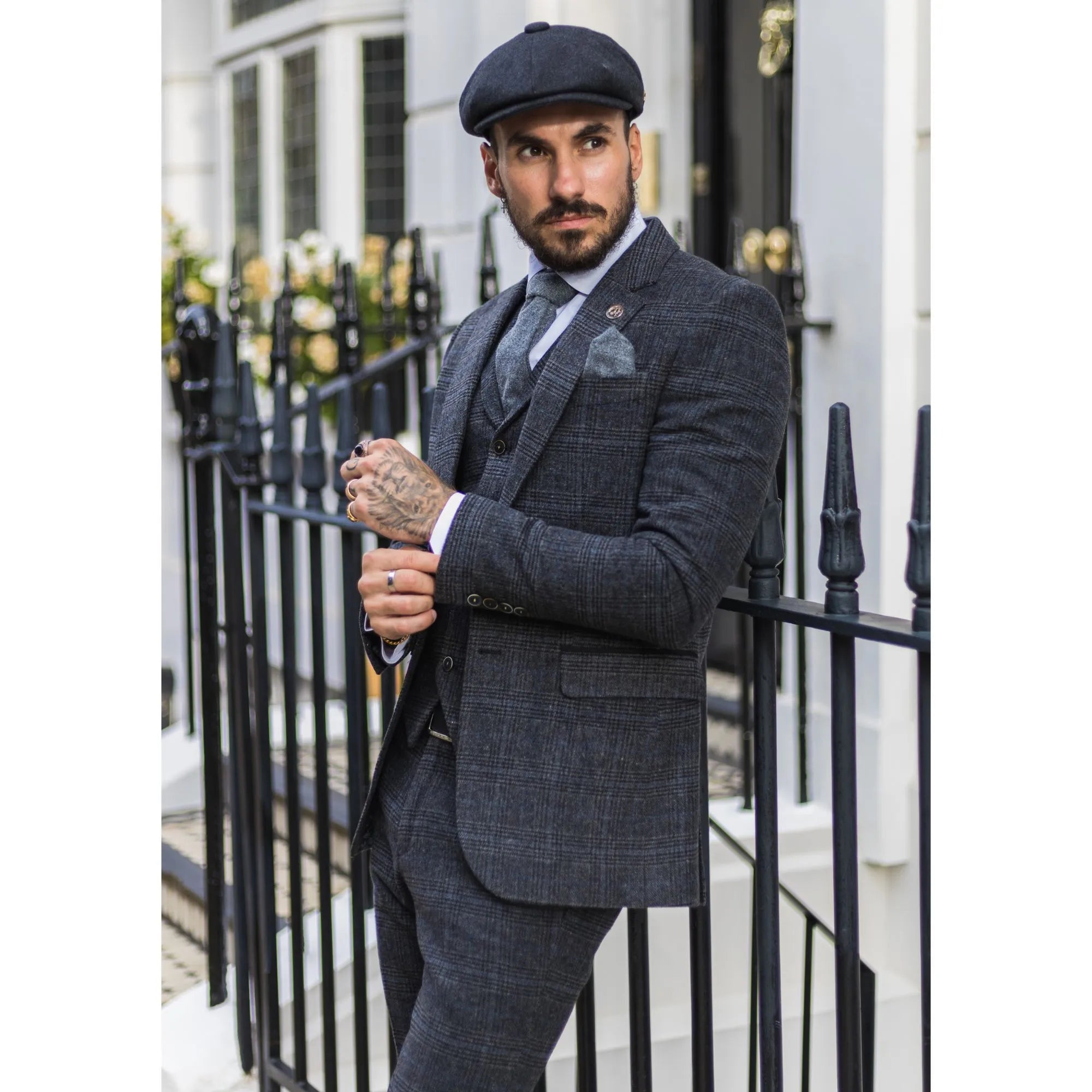 Men's Grey Tartan Check 3 Piece Suit