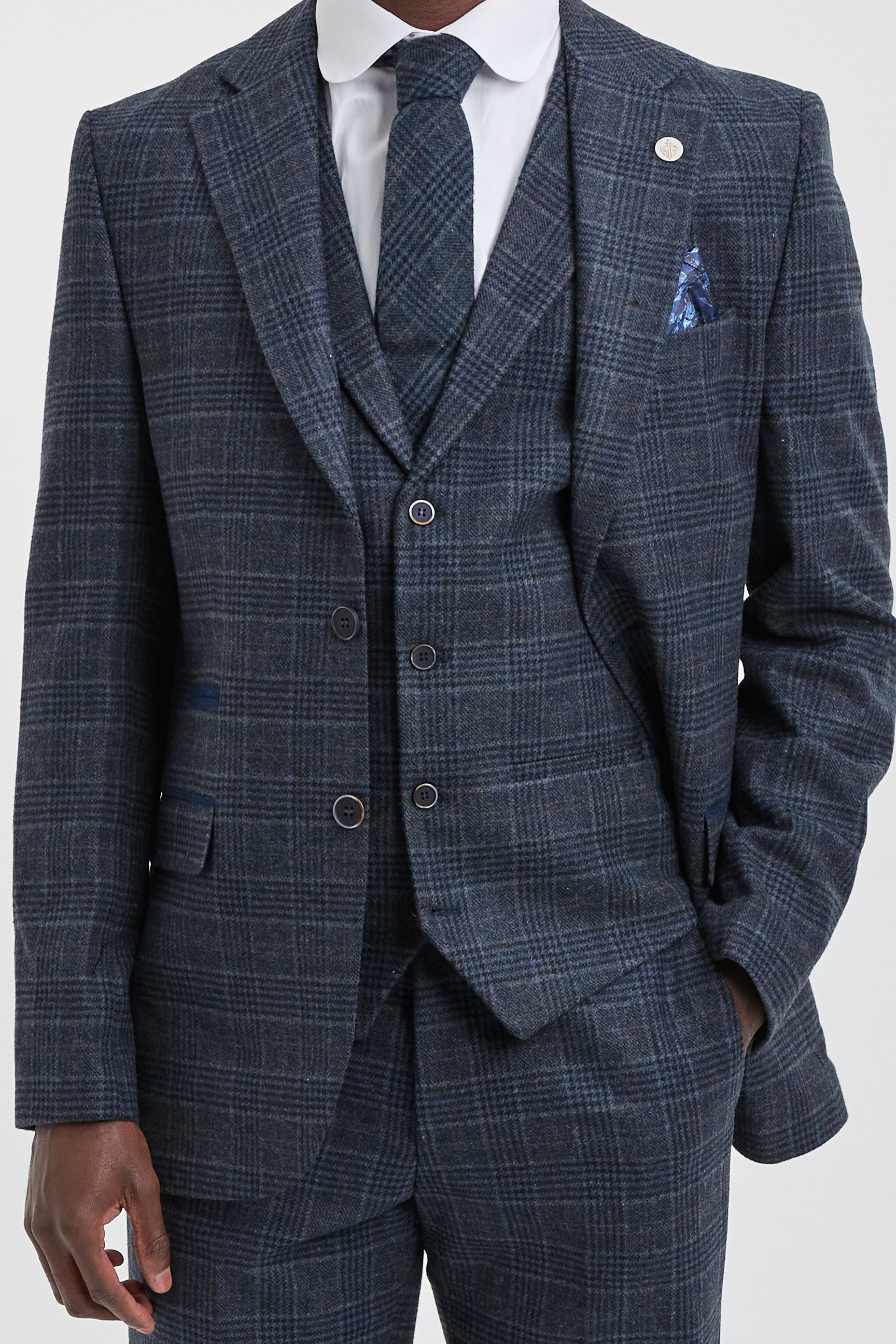 Men's Blue Tartan Check 3 Piece Suit: Buy Online - Happy Gentleman