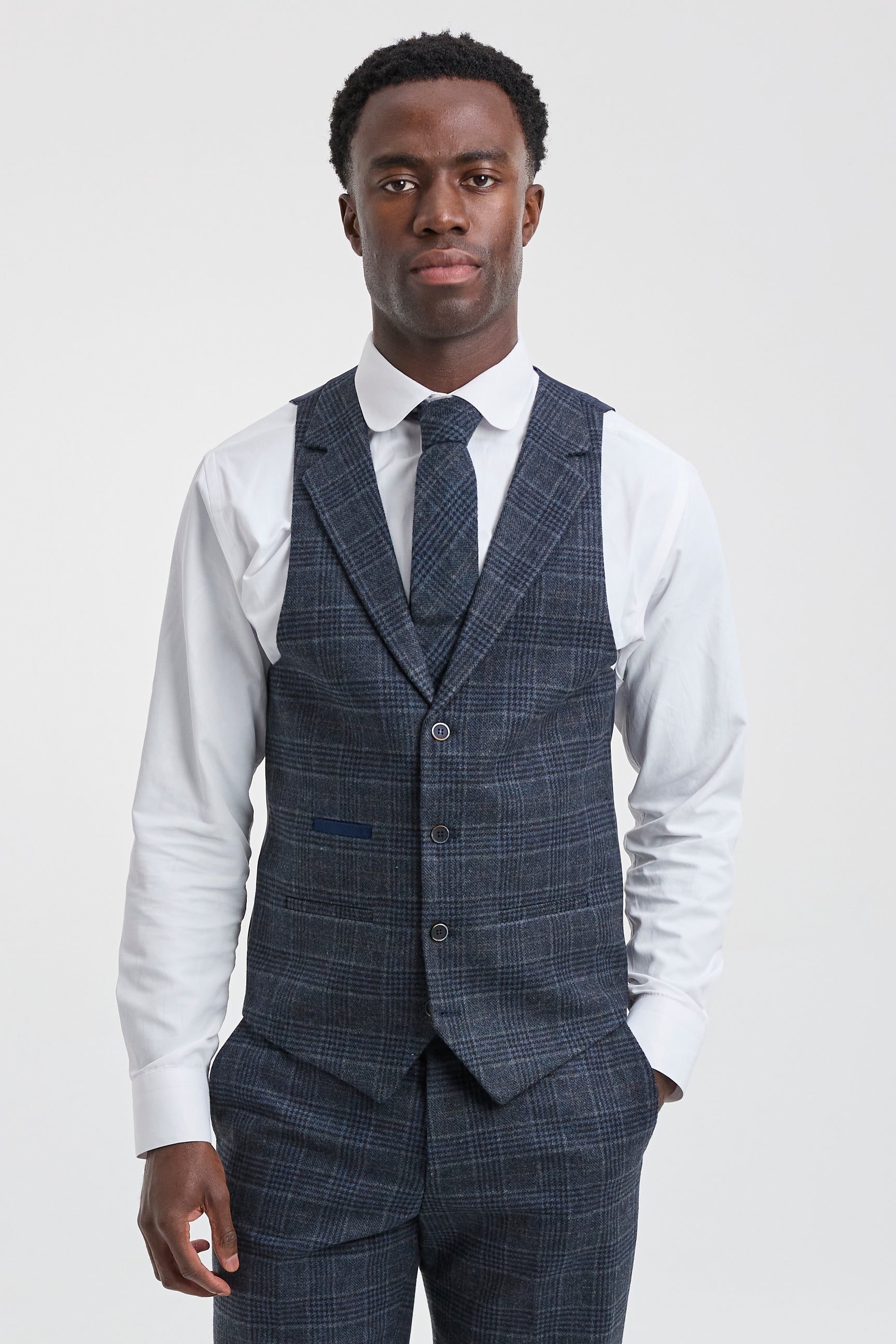 Men's Blue Tartan Check 3 Piece Suit