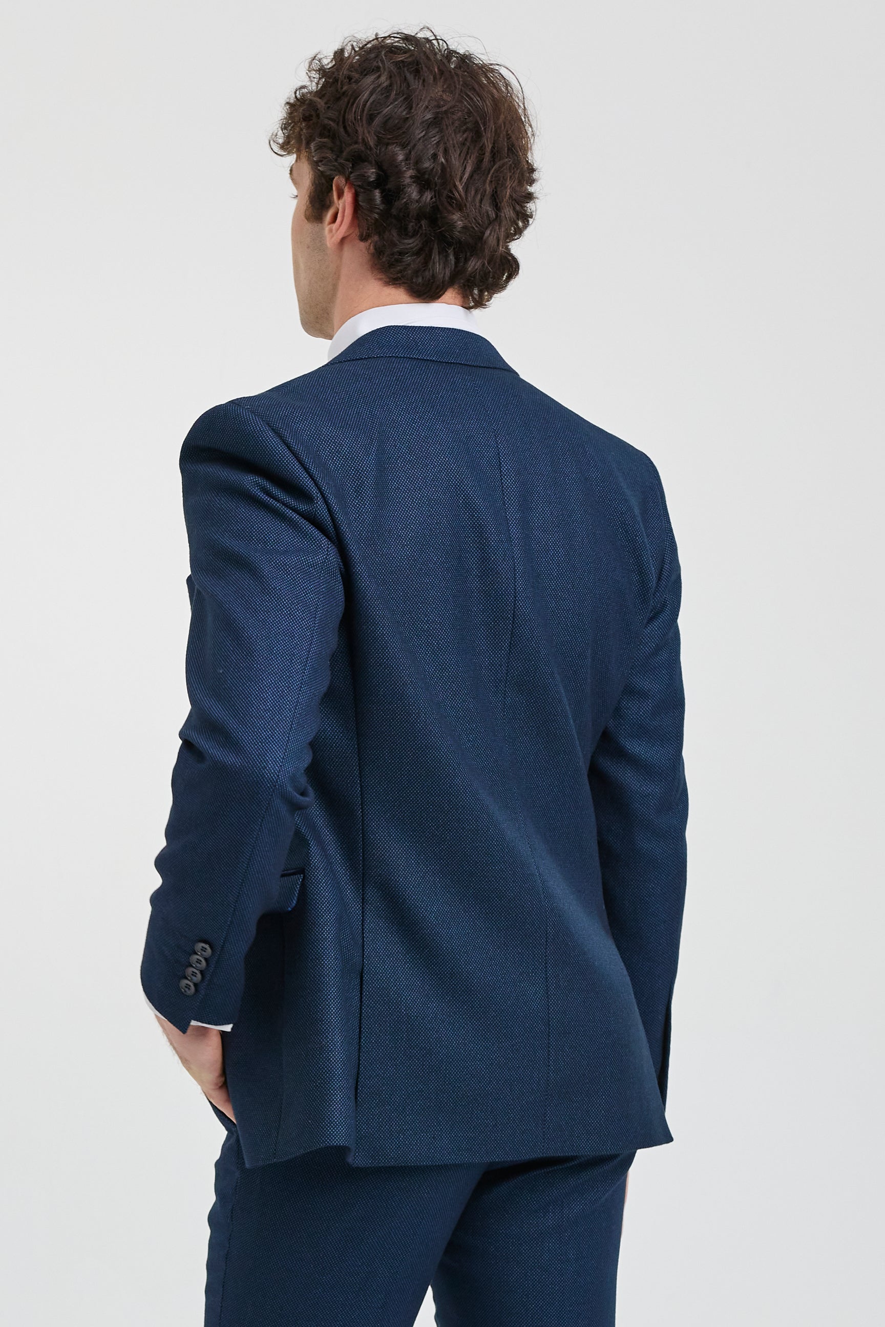 Mens Navy Blue 3 Piece Suit Birdseye Suit Wedding Prom Formal Smart Classic Mens Navy Blue 3 Piece Suit Birdseye Suit Wedding Prom Formal Smart Classic