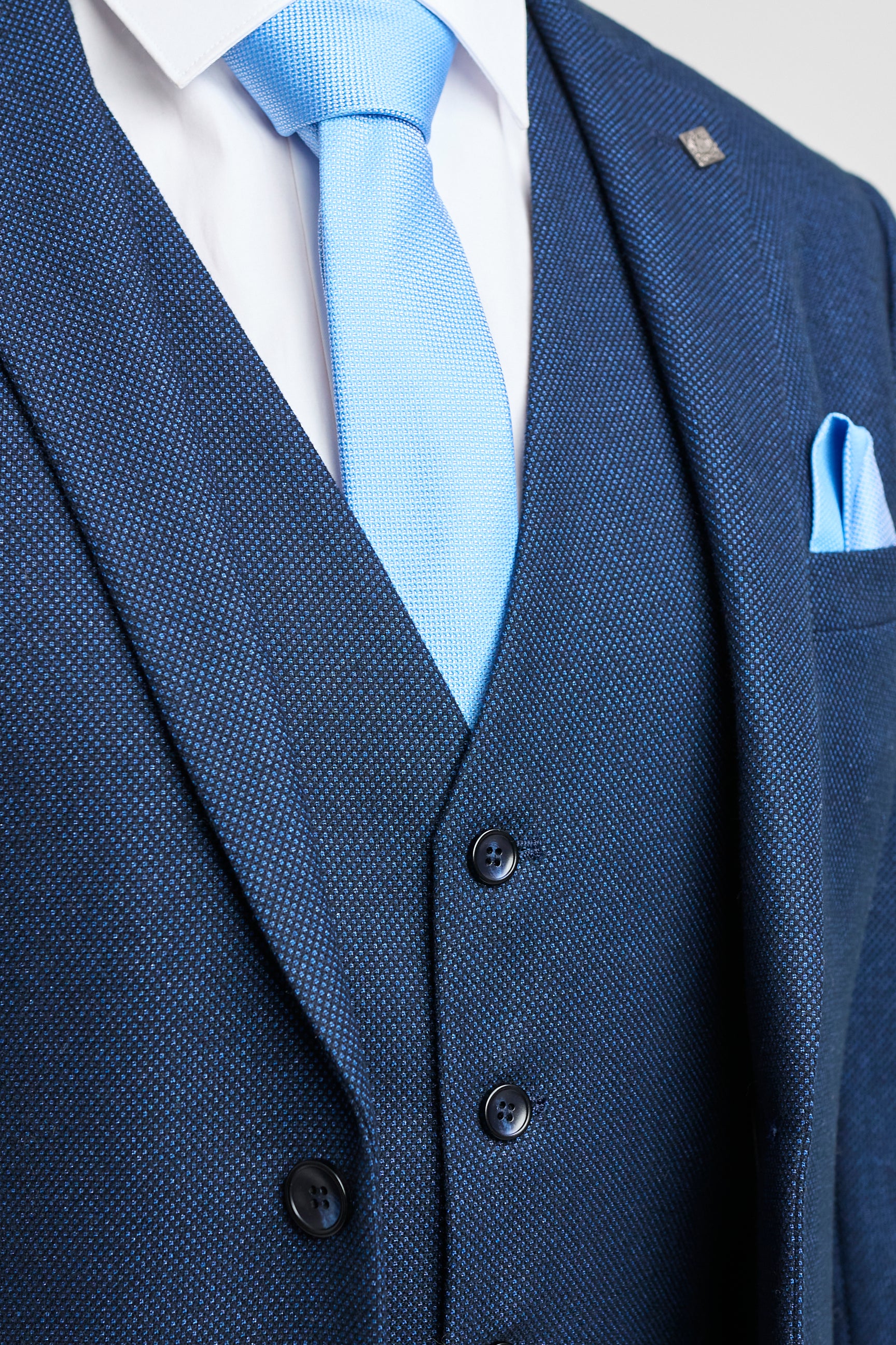 Mens Navy Blue 3 Piece Suit Birdseye Suit Wedding Prom Formal Smart Classic Mens Navy Blue 3 Piece Suit Birdseye Suit Wedding Prom Formal Smart Classic