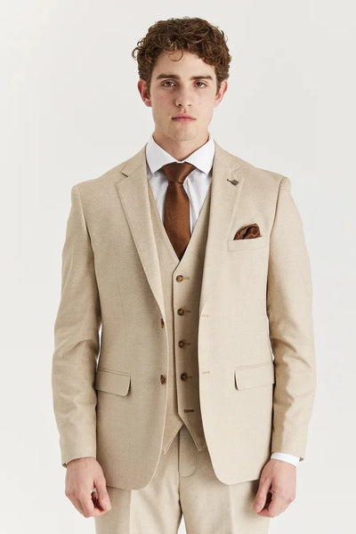 Belmont - Men's Beige 3 Piece Stitch Lapel Classic Suit: Buy