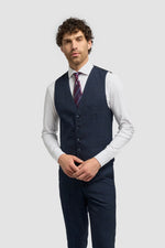Caridi - Men's Tweed Navy Blue Waistcoat