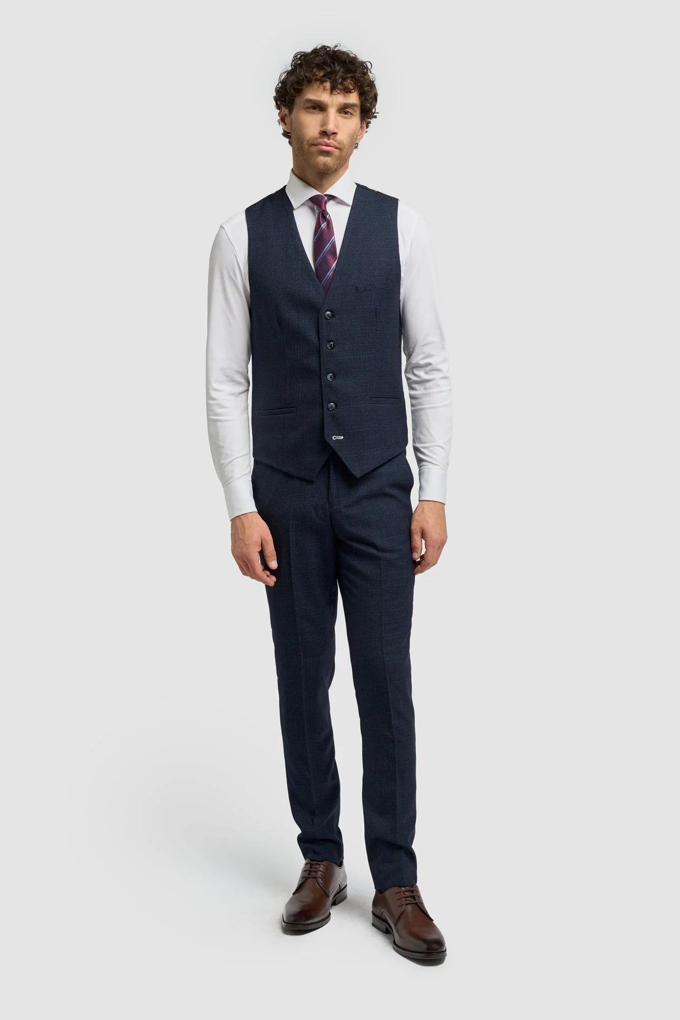 Caridi - Men's Tweed Navy Blue Waistcoat
