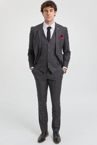 Mens Dark Grey Charcoal 3 Piece Suit Classic Stitch Wedding Summer Prom Classic