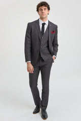 Mens Dark Grey Charcoal 3 Piece Suit Classic Stitch Wedding Summer Prom Classic