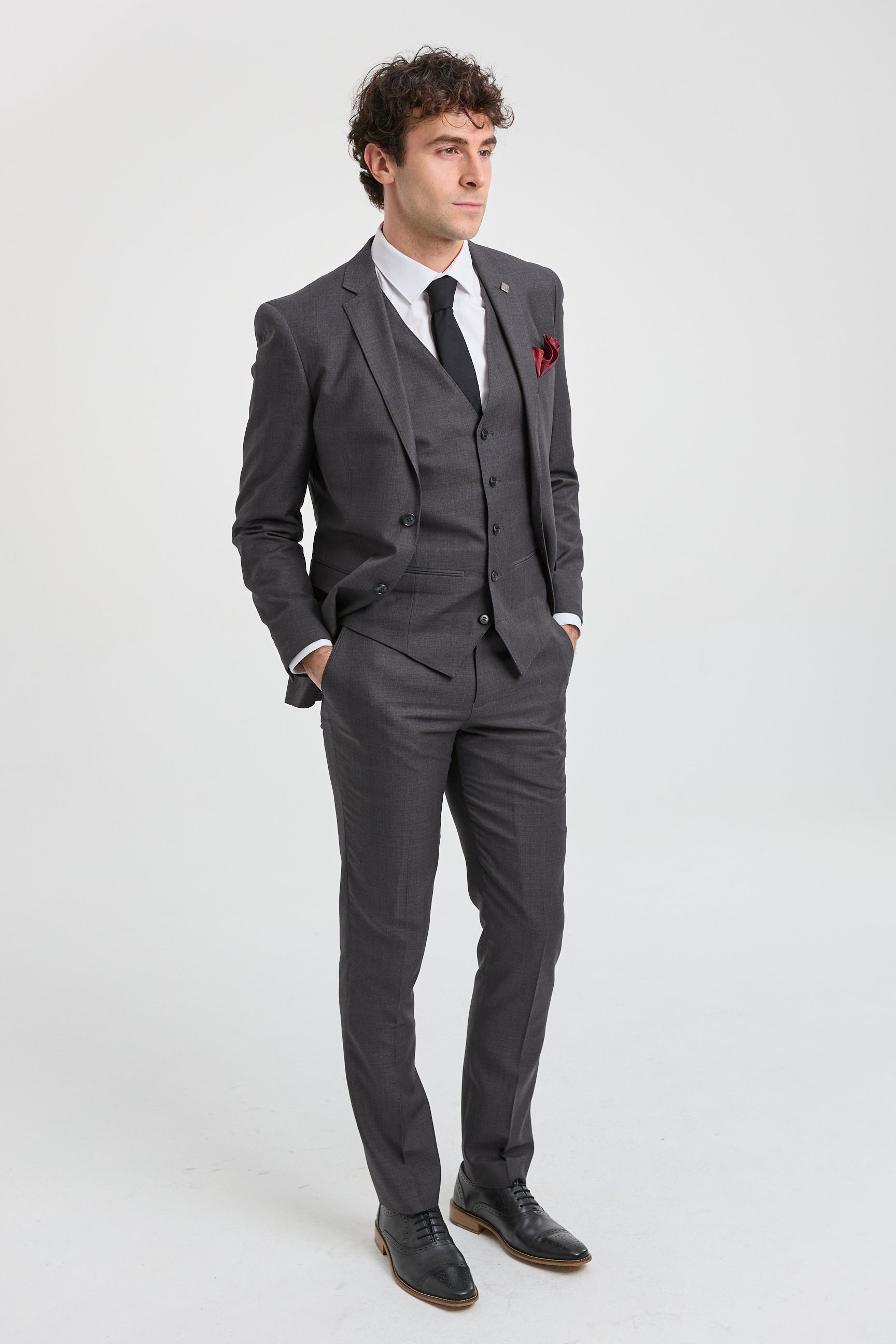 Mens Dark Grey Charcoal 3 Piece Suit Classic Stitch Wedding Summer