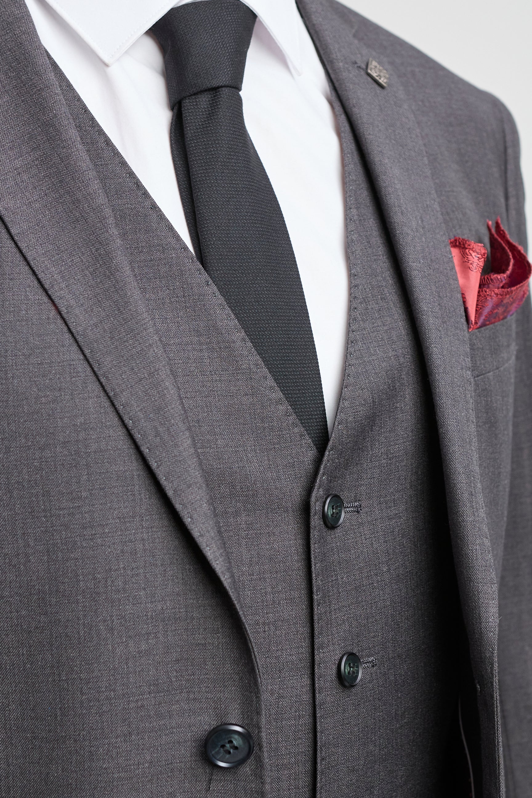 Mens Dark Grey Charcoal 3 Piece Suit Classic Stitch Wedding Summer