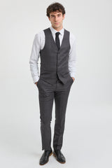 Mens Dark Grey Charcoal 3 Piece Suit Classic Stitch Wedding Summer Prom Classic