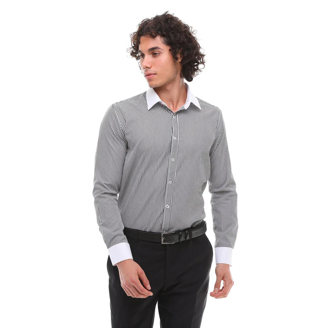 Men's Button Down Stripe Dress Shirt Formal Classic Collar