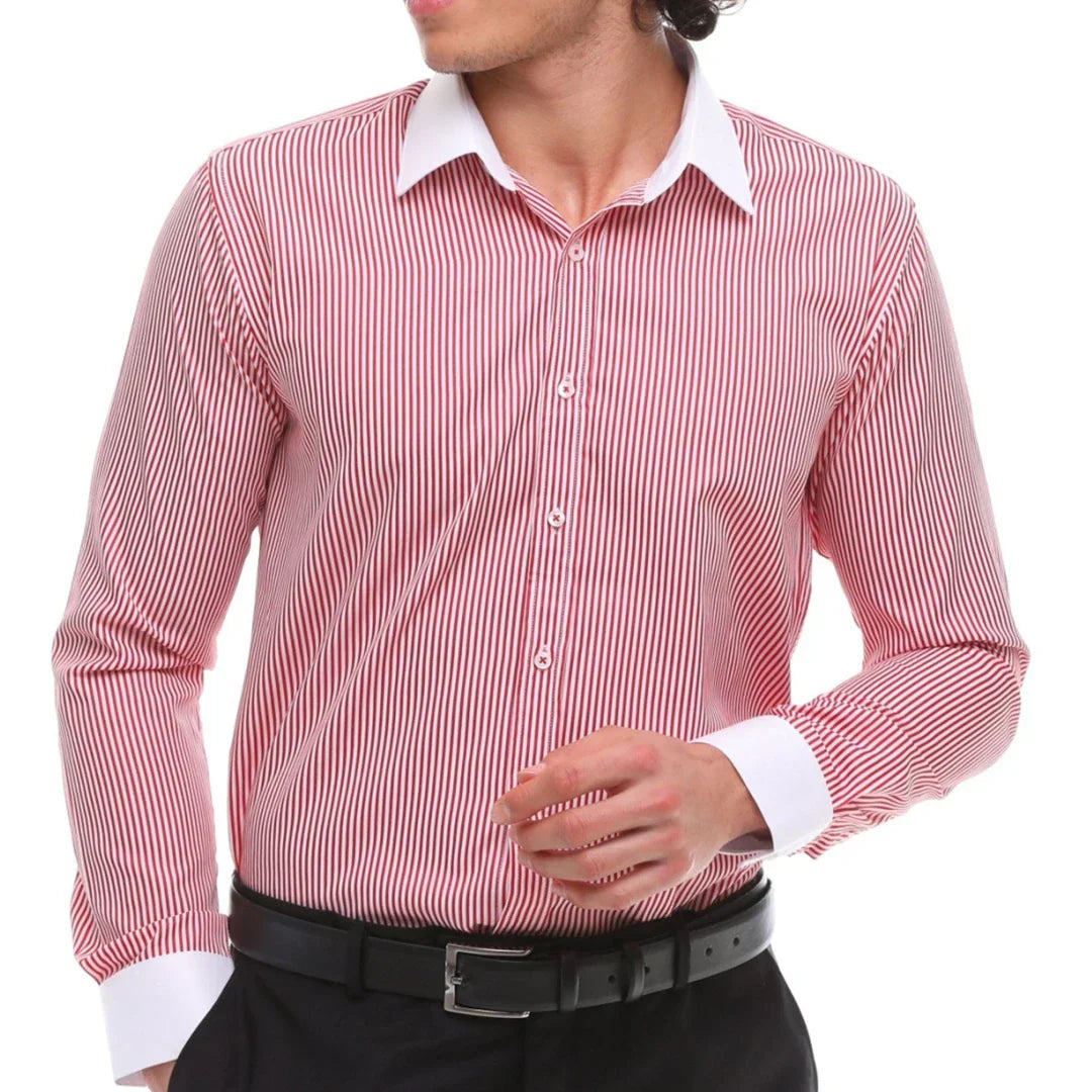 Men's Button Down Stripe Dress Shirt Formal Classic Collar