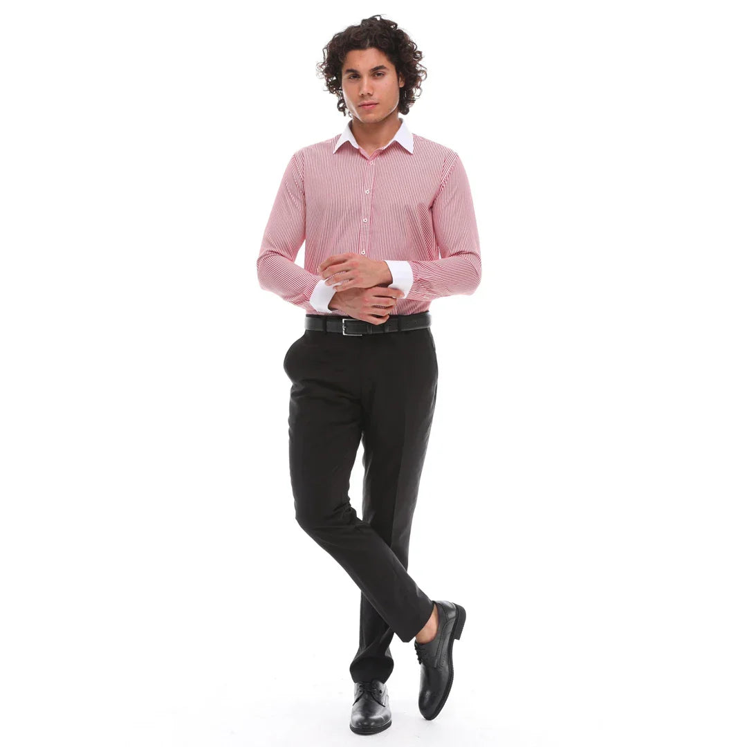 black pant red shirt formal dress Cotton Blend Dress Shirt BURGUNDY / 17.5 / 32/33