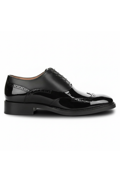 Black patent leather brogues