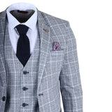 Men's Light Blue 3 Piece Plaid Check Suit
