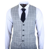 Men's Light Blue 3 Piece Plaid Check Suit
