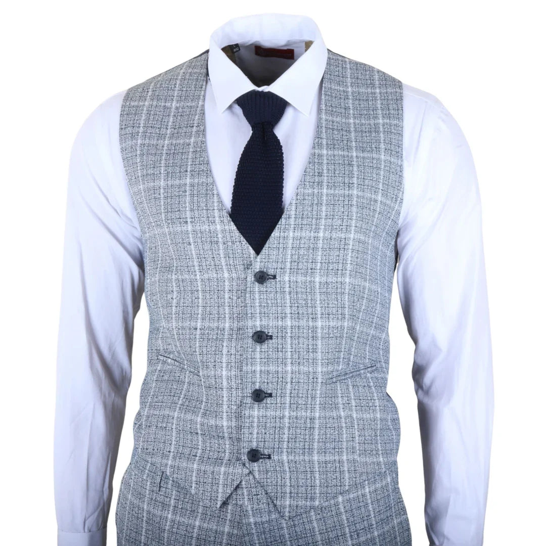 Men's Light Blue 3 Piece Plaid Check Suit