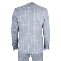 Men's Light Blue 3 Piece Plaid Check Suit