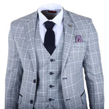 Men's Light Blue 3 Piece Plaid Check Suit