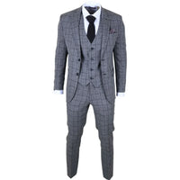 Men's Charcoal 3 Piece Tailored Fit Check Suit