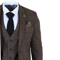 IM11 - Men's Dark Brown 3 Piece Plaid Check Suit
