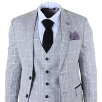 Men's Grey 3 Piece Tailored Fit Check Suit