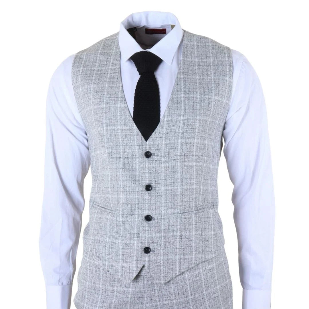 Men's Grey 3 Piece Tailored Fit Check Suit
