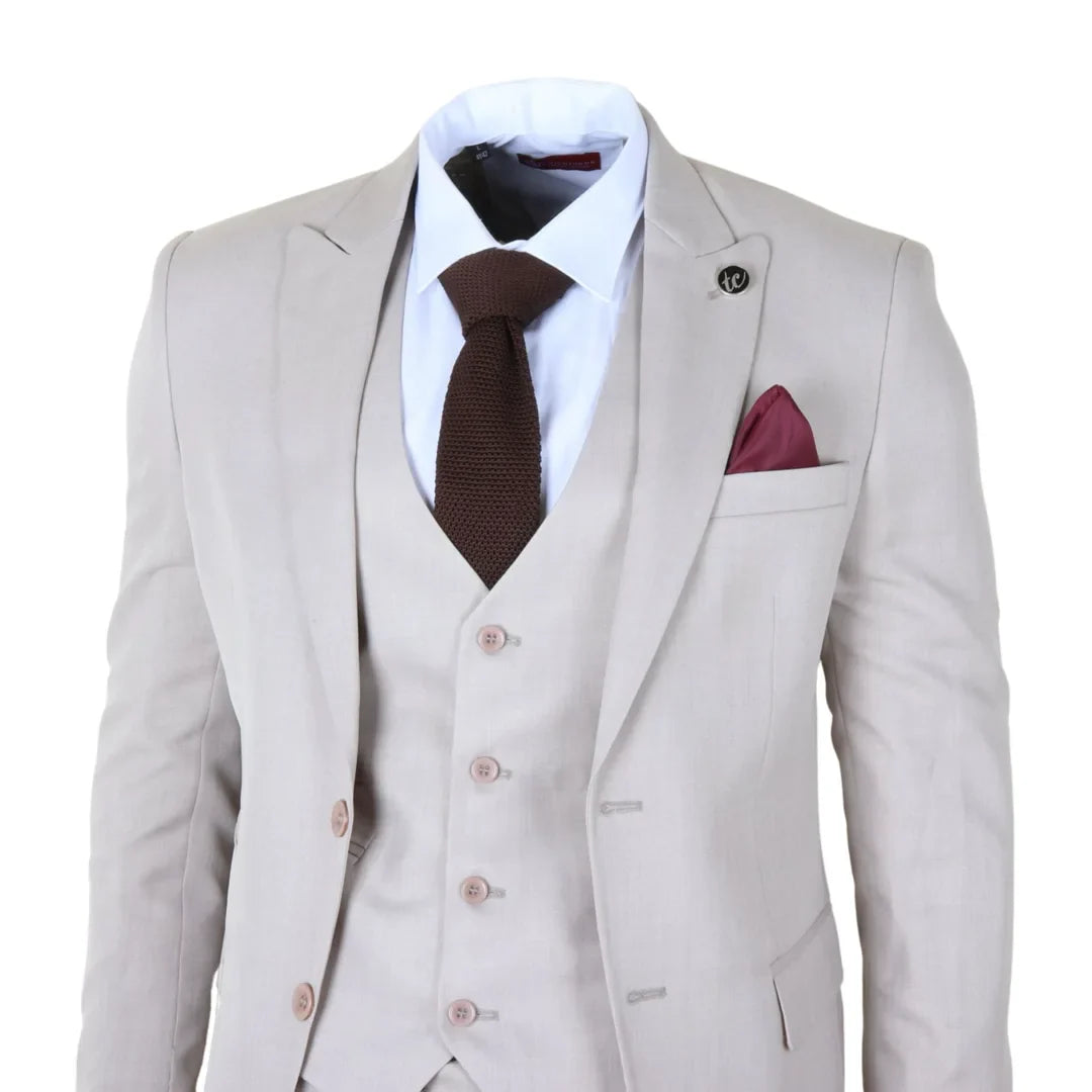 Men's Classic Plain Cream 3 Piece Suit