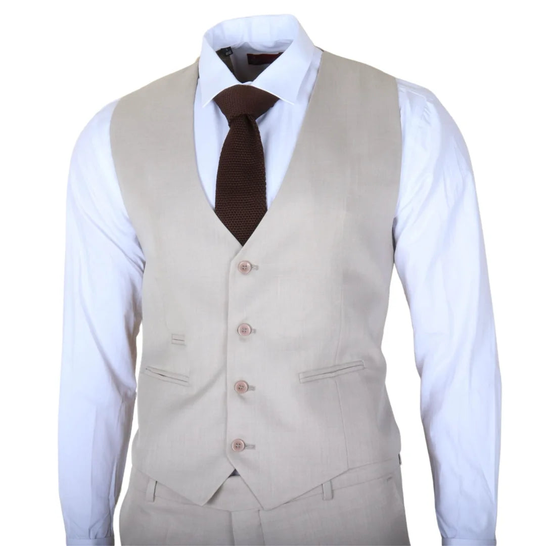 Men's Classic Plain Cream 3 Piece Suit