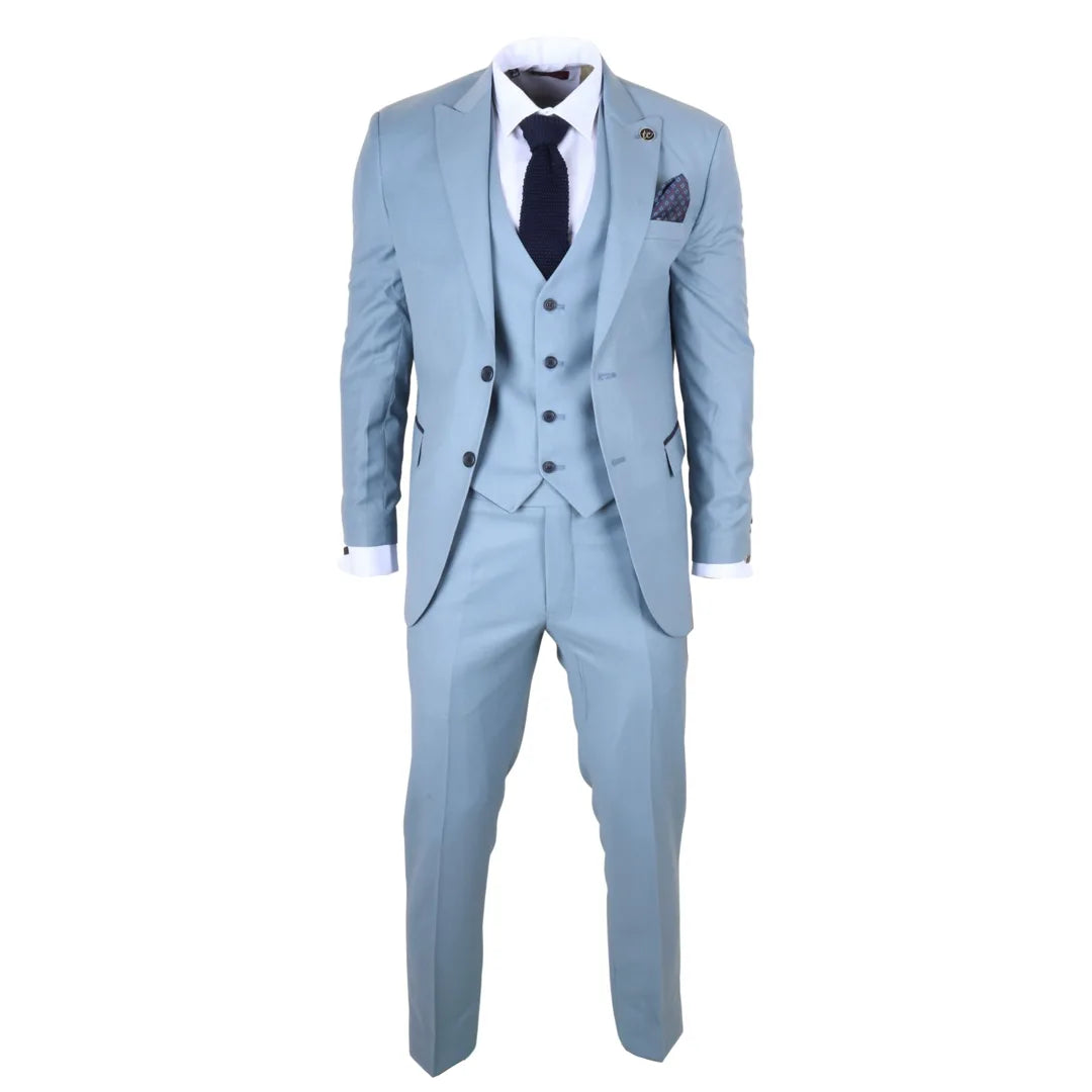 IM32 - Men's Plain Turquoise Blue 3 Piece Suit