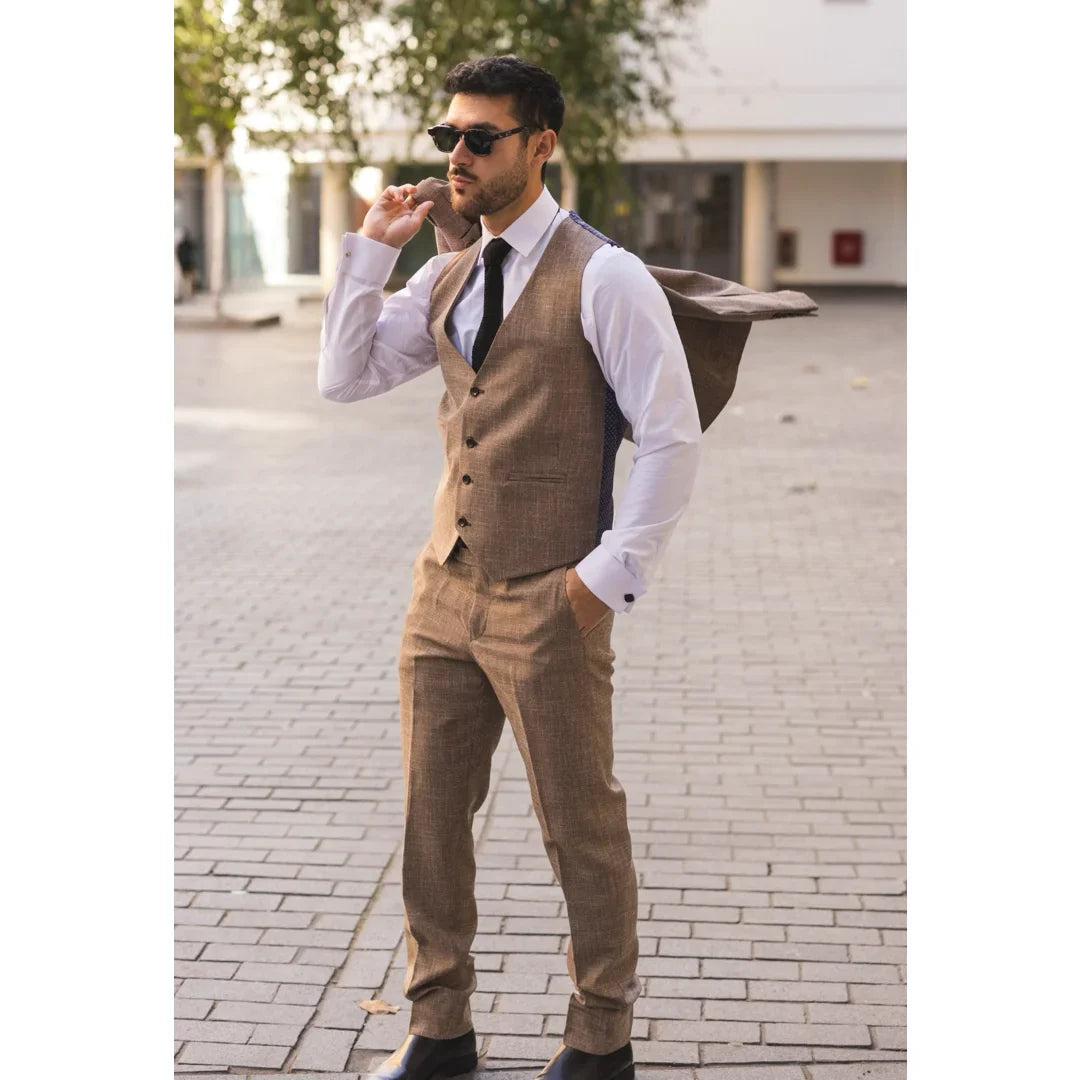 Men's 3 Piece Brown Tailored Fit Suit