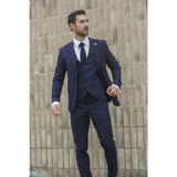 IM3 Men's Navy Checked Tailored Fit 3-Piece Suit