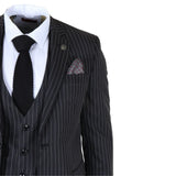 IM45 - Men's Pinstripe 3 Piece Black Suit Mafia Style