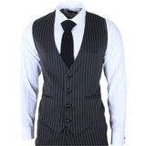 IM45 - Men's Pinstripe 3 Piece Black Suit Mafia Style