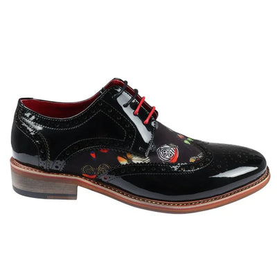 Butterfly print patent brogues