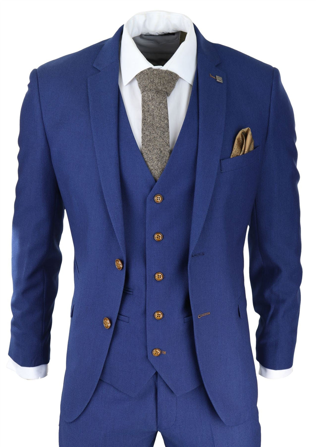 Men's Tailored Fit Retro Check Suit - ANTHONY  - Navy Blue main image 0
