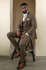 Oscar - Men's 3 Piece Brown Wool Blend Tweed Suit